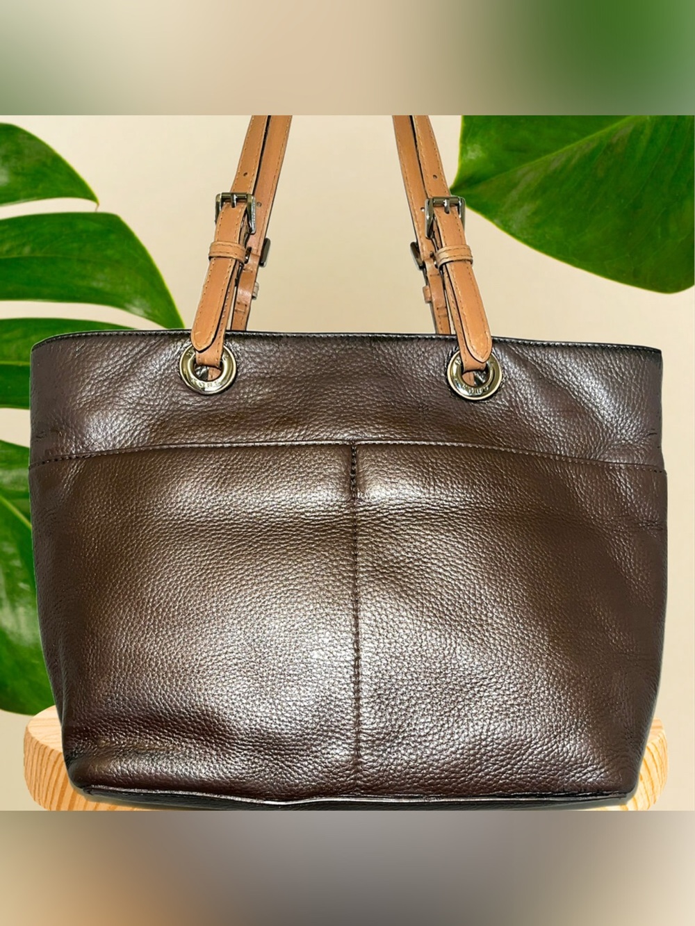 Michael Kors Bronze Leather Tote with Tan Handles - Picture 2 of 3